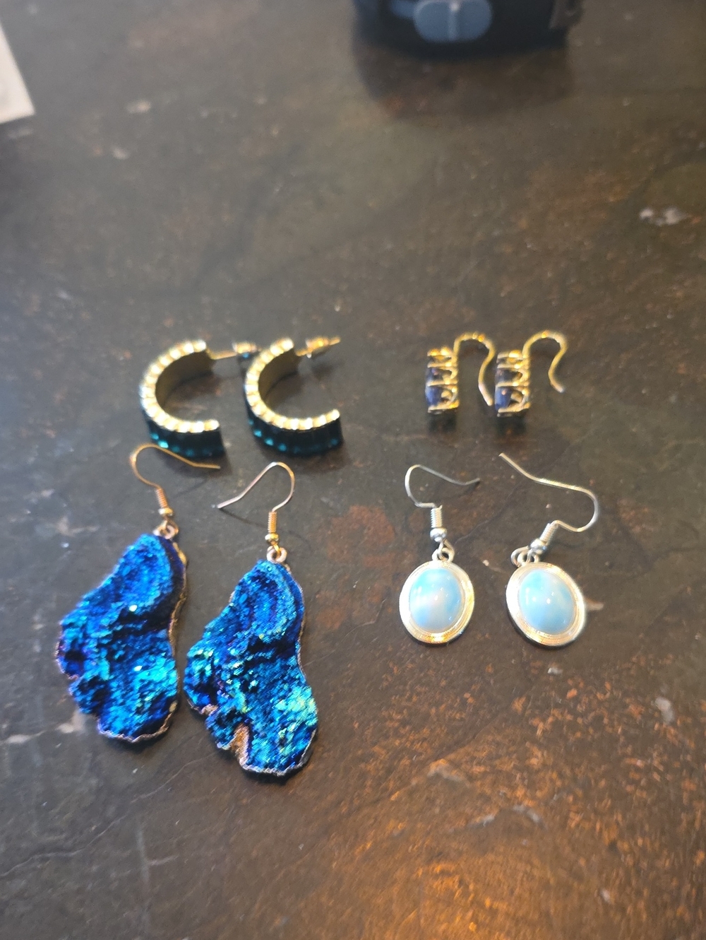 Blue Druzy and Opal Drop Earring Set - Women Jewelry